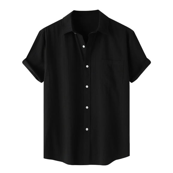 JTieacloth Business Casual Shirt Male Solid Color Jacquard Striped Shirt Pure Cotton Short Sleeve Lapel Button Down Shirt Black