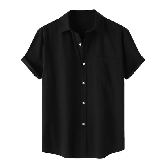 JTieacloth Business Casual Shirt Male Solid Color Jacquard Striped Shirt Pure Cotton Short Sleeve Lapel Button Down Shirt Black