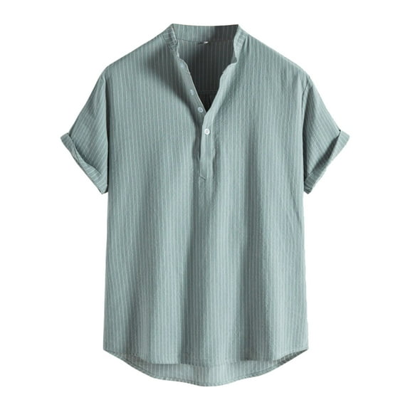 JTieacloth Business Slim Fit Shirt Men Summer Printed Top Shirt Collar Cotton And Linen Fashion Top Casual Loose Short Sleeved Shirt Blouse Green