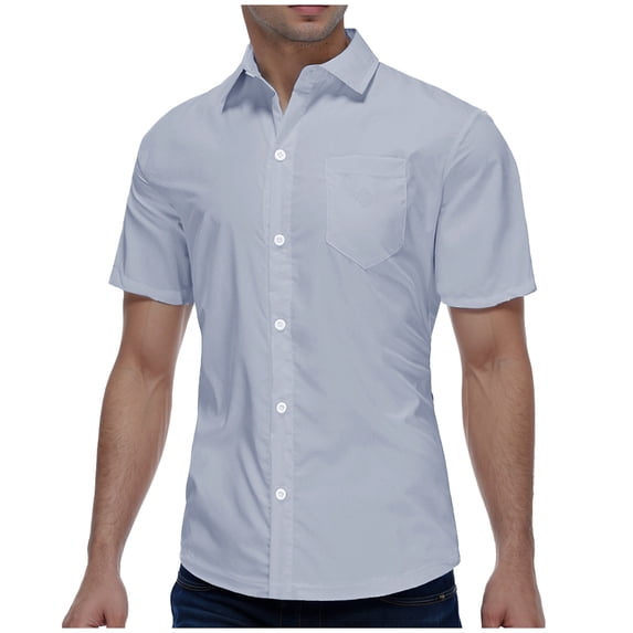 JTieacloth Business Slim Fit Shirt Men's Button Sleeved Business Solid Color Casual Men's Comfortable Short Sleeved Lapel Men's Shirt Gray