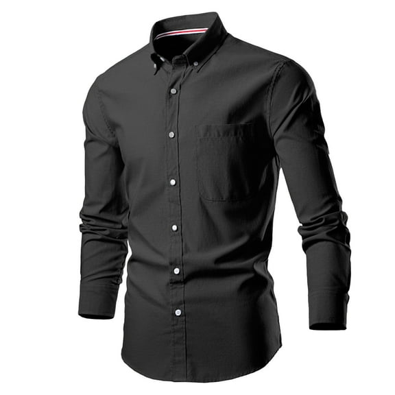 JTieacloth Business Slim Fit Shirt Men's Long Sleeved Shirt Large Size Colored Shirt Black