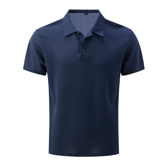 JTieacloth Button Casual Tee Collared Male's Shirt Button Up Turn Down Lapel Short Sleeve Solid Color Sports Shirt Blue M