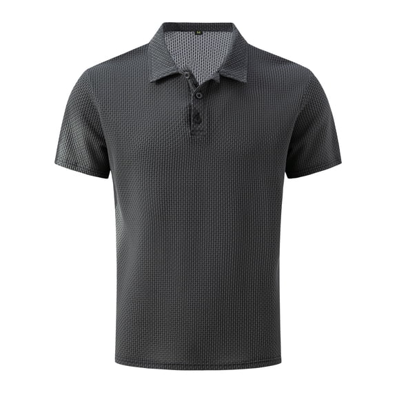 JTieacloth Button Casual Tee Collared Male's Shirt Button Up Turn Down Lapel Short Sleeve Solid Color Sports Shirt Gray S