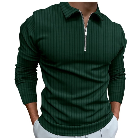 JTieacloth Button Casual Tee Collared Men New Striped Zipper Shirt Lapel Shirt Long Sleeved T Shirt Autumn And Winter Business Casual Jacket Green S