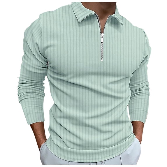 JTieacloth Button Casual Tee Collared Men New Striped Zipper Shirt Lapel Shirt Long Sleeved T Shirt Autumn And Winter Business Casual Jacket Green S