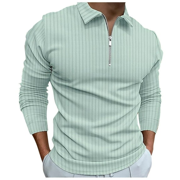 JTieacloth Button Casual Tee Collared Men New Striped Zipper Shirt Lapel Shirt Long Sleeved T Shirt Autumn And Winter Business Casual Jacket Green XL