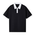 thumbnail image 1 of JTieacloth Button Casual Tee Collared Men's Off Shoulder Color Shirt Pure Cotton Loose Short Sleeve Lapel T Shirt Ironing Black S, 1 of 3