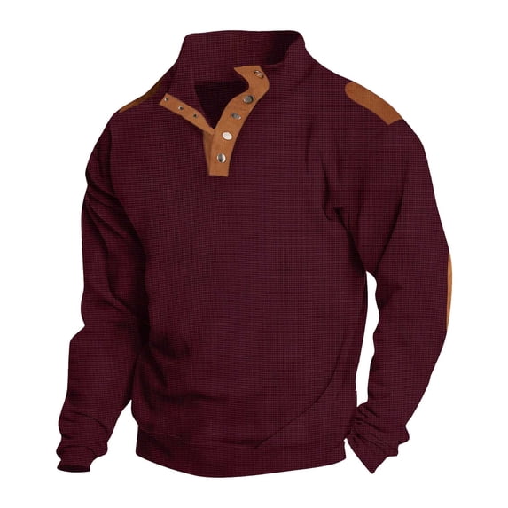 JTieacloth Button Casual Tee Collared Men's Pullover Sweatshirts Long Sleeve Shirts Casual Thermal Loose Fit Button Up Pullovers Red XXL