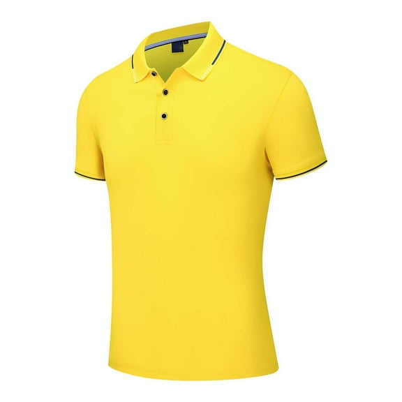 JTieacloth Button Casual Tee Collared Men's Summer Fashion Silk V Neck Shirt Short Sleeve Yellow L