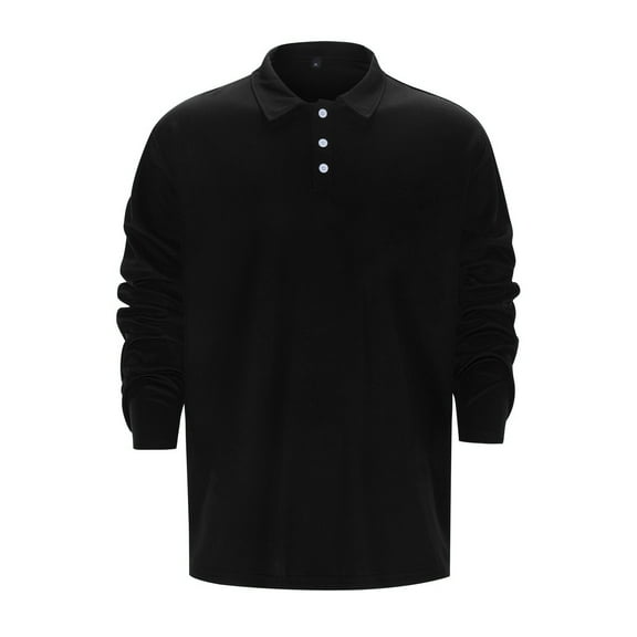 JTieacloth Button Casual Tee Collared Mens Fashion Casual Simple Solid Color Button Long Sleeve Top Shirt Black S