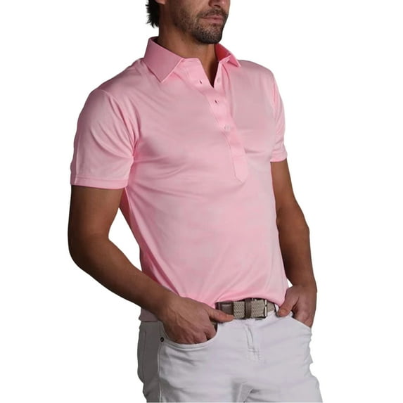 JTieacloth Button Casual Tee Collared Mens Summer Fashion Solid Color Breathable High Spring Lapel Short Sleeved Shirt Pink M