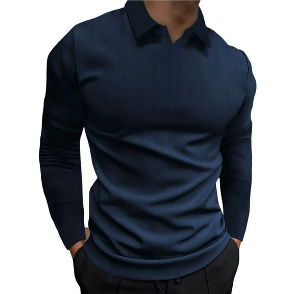 JTieacloth Button Classic T-Shirt Men's Fashion Solid Color Casual Stand Collar Stretch Vertical Long Sleeve Shirt Blue XL