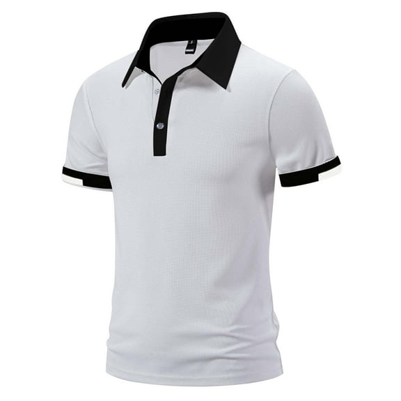 JTieacloth Button Classic T-Shirt Men's Loose Fit 3D Digital Solid Color Short Sleeve Collar Shirt White L
