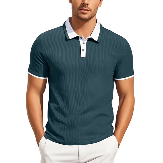 JTieacloth Button Classic T-Shirt Men's Summer Casual Style Suitable For Business Commuting Short Sleeved T Shirt Blue XL