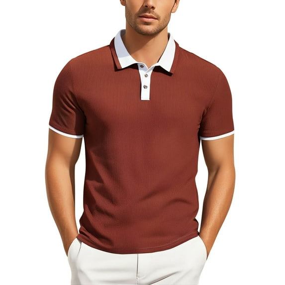 JTieacloth Button Classic T-Shirt Men's Summer Casual Style Suitable For Business Commuting Short Sleeved T Shirt Red S
