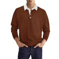 thumbnail image 1 of JTieacloth Button Collar Shirts Autumn Long Sleeve Lapel Button Down Men's Casual Top Collar Shirt Brown L, 1 of 6