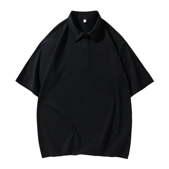 JTieacloth Button Collar Shirts Men's Four Seasons Leisure Fashion Design Lapel Button Short Sleeve Tops Black M