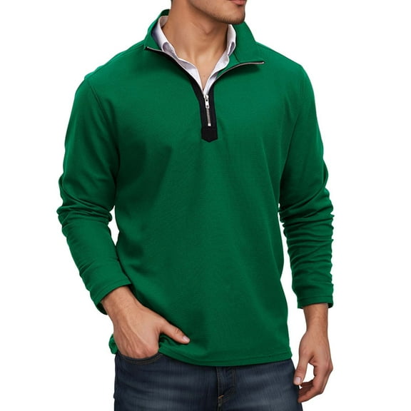 JTieacloth Button Collar Shirts Men's Winter Knit Long Sleeve Shirt With Zipper Comfortable Loose Fit Casual Pullover Top For Daily Wear Green XL