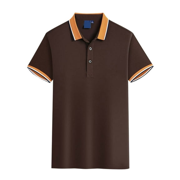 JTieacloth Button Collar Shirts Short Sleeve Collar Shirt Brown XXXL