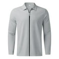 thumbnail image 1 of JTieacloth Button Down Collar T Shirt Male Casual Autumn Striped Fabric T Shirt Zipper Turn Down Collar Long Sleeve Tops T Shirt Gray L, 1 of 3