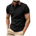 thumbnail image 1 of JTieacloth Button Down Collar T Shirt Men's Casual Ribbed Lapel Button Business Color Block T Shirt For Men Black L, 1 of 5