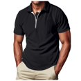 thumbnail image 1 of JTieacloth Button Down Collar T Shirt Men's Fashion Summer Corduroy Half Zip Lapel Short Sleeve Black XXL, 1 of 6
