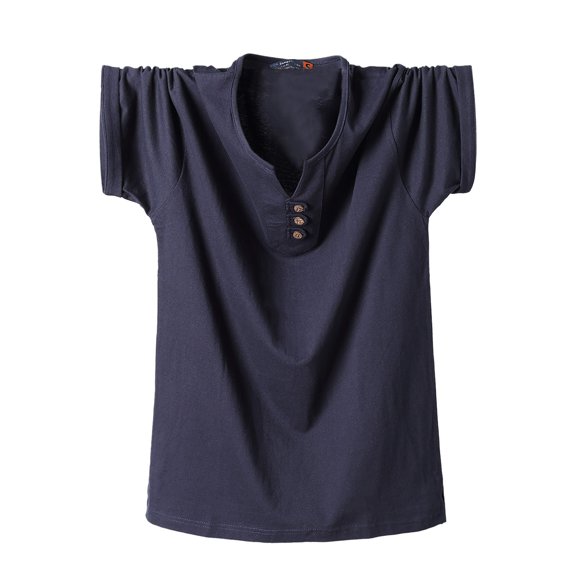 JTieacloth Button Down Collar T Shirt Men's Summer Large Size V Neck Cotton Top T Shirt Blue L