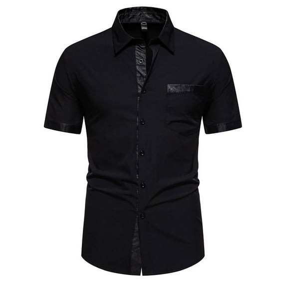 JTieacloth Button Down Shirt for Men Men's Design Sense Summer Fashion Short Sleeve Shirt Loose Large Size Shirt Black