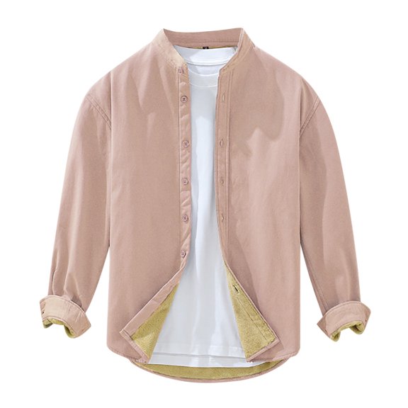 JTieacloth Button Down Shirt for Men Men's Winter Vintage Long Sleeved Shirt Youth Loose Solid Color Pocket Less Men's Coat Pink