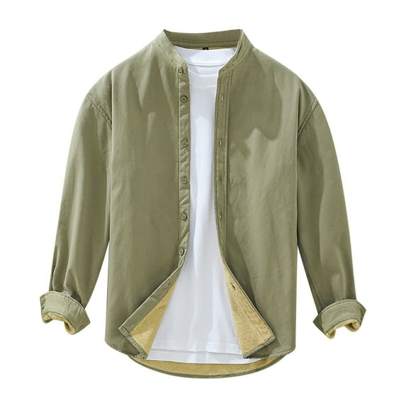 JTieacloth Button Down Shirt for Men Men's Winter Vintage Long Sleeved Shirt Youth Loose Solid Color Pocket Less Men's Coat Yellow