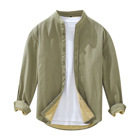 JTieacloth Button Down Shirt for Men Men's Winter Vintage Long Sleeved Shirt Youth Loose Solid Color Pocket Less Men's Coat Yellow