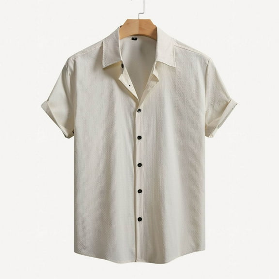JTieacloth Button Up Dress Shirt with Pocket Casual Men Shirts Short Sleeve Loose Fit With Classic Collar Ideal For Summer Wear Versatile For Jeans Or Shorts Easy To Wash Men’s Fashion Apparel Beige
