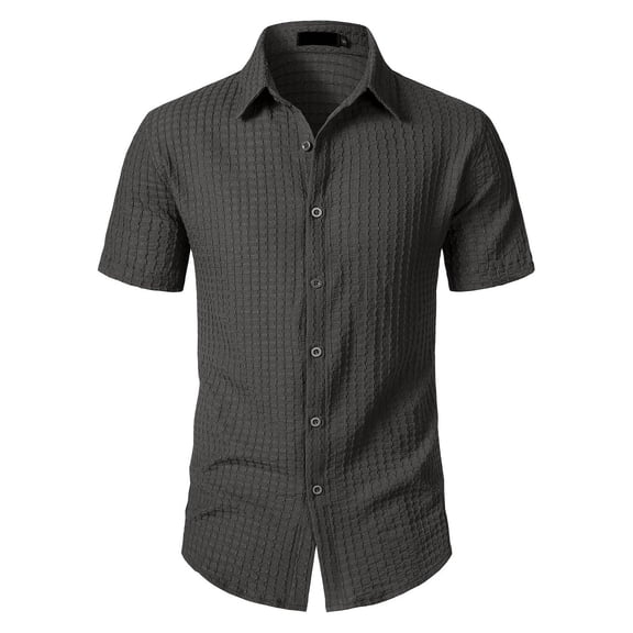 JTieacloth Button Up Dress Shirt with Pocket Men's Casual Short Sleeve Striped Shirt With Open Collar And Loose Fit For Summer Wear Durable And Easy Care Design Gray