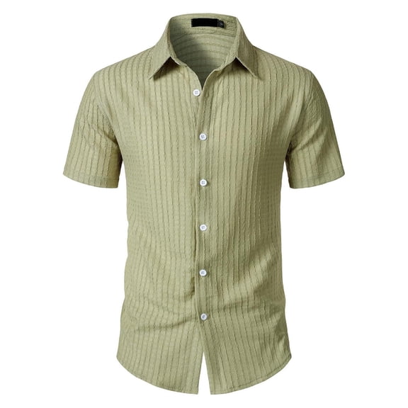 JTieacloth Button Up Dress Shirt with Pocket Men's Casual Short Sleeve Striped Shirt With Open Collar And Loose Fit For Summer Wear Wrinkle Durable And Easy Care Design Green