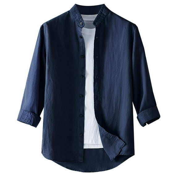 JTieacloth Button Down Shirt for Men Men's Casual Shirts For Daily Wear Outdoor Activities And Relaxation Stylish Solid Colored Button Downs For Spring And Summer Blue