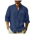 thumbnail image 1 of JTieacloth Button Up Dress Shirt with Pocket Men's Long Sleeve Shirt Casual Solid Holiday Cardigan Shirts Tops Blue, 1 of 5