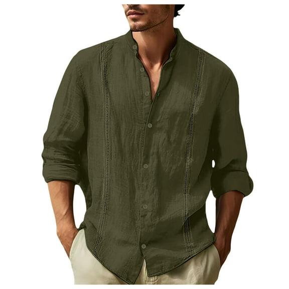 JTieacloth Button Up Dress Shirt with Pocket Men's Long Sleeve Shirt Casual Solid Holiday Cardigan Shirts Tops Green
