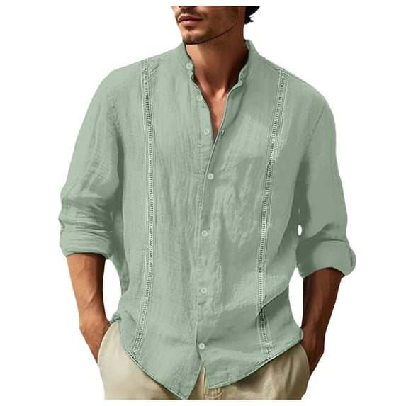 JTieacloth Button Up Dress Shirt with Pocket Men's Long Sleeve Shirt Casual Solid Holiday Cardigan Shirts Tops Green