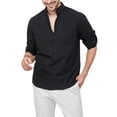 thumbnail image 1 of JTieacloth Button Up Dress Shirt with Pocket Mens Casual Shirt Solid Color Shirt Imitation Cotton Linen Long Sleeve Shirt Pure Cotton Black, 1 of 4