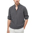 thumbnail image 1 of JTieacloth Button Up Dress Shirt with Pocket Mens Casual Shirt Solid Color Shirt Imitation Cotton Linen Long Sleeve Shirt Pure Cotton Gray, 1 of 4