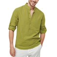 thumbnail image 1 of JTieacloth Button Up Dress Shirt with Pocket Mens Casual Shirt Solid Color Shirt Imitation Cotton Linen Long Sleeve Shirt Pure Cotton Green, 1 of 4