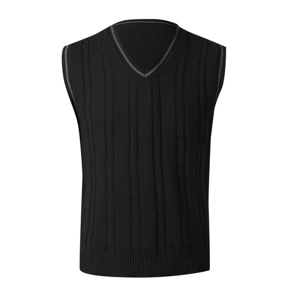 JTieacloth Cardigan Sweater Mens Autumn And Winter Fashion Casual Pullover Stripe Contrast Knitted Sweater Vest(Black)