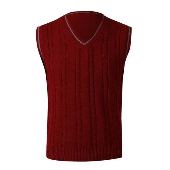 JTieacloth Cardigan Sweater Mens Autumn And Winter Fashion Casual Pullover Stripe Contrast Knitted Sweater Vest(Red)