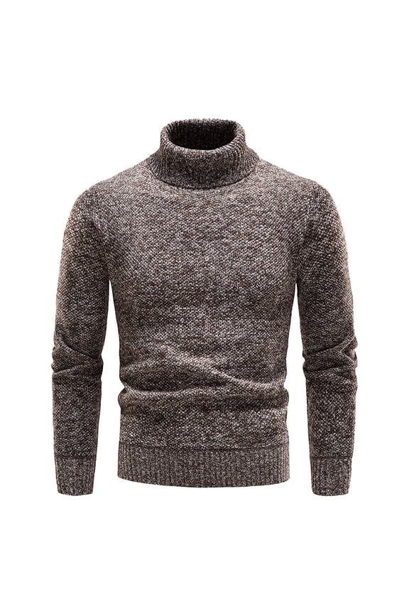 Cardigan Sweater Mens Knit Slim Fit Pullover And Pile Turtleneck Sweater Jacket(Brown)
