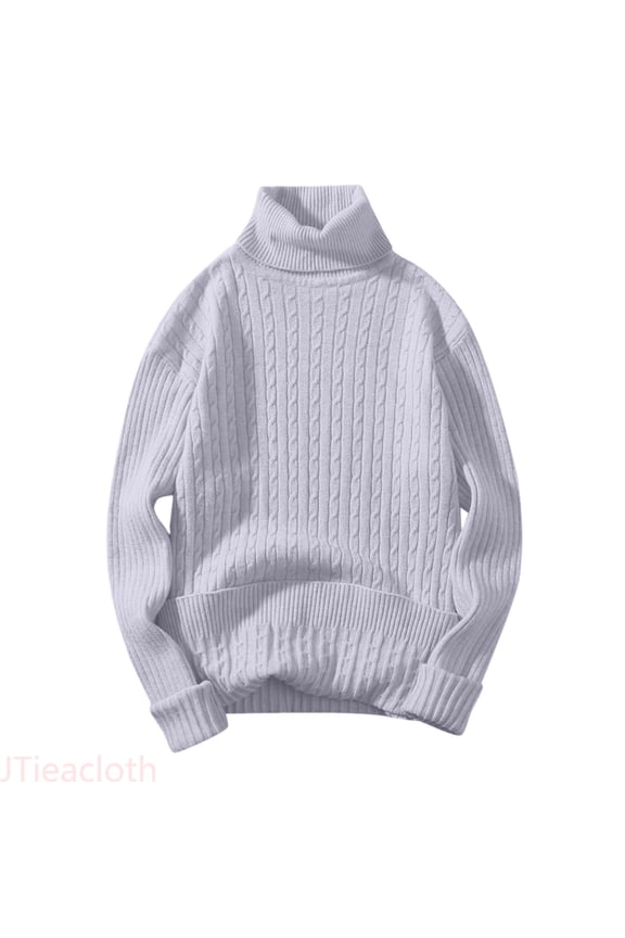 Cardigan Sweaters for Men Male Autumn And Winter Wool Sweater Round Neck Pullover Bottoming Shirt All Matching High Neck Top(Gray,L)