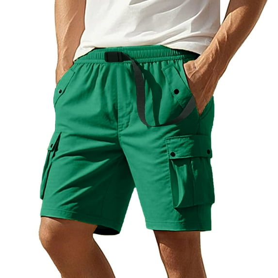 JTieacloth Cargo Shorts for Men European And Solid Color Pocket Buckle Men's Casual Loose Comfortable Trendy Sports And Fitness Shorts,Green