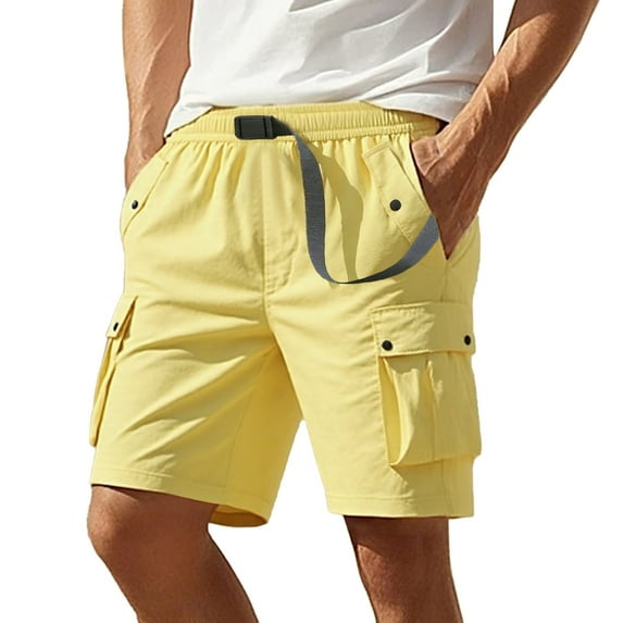 JTieacloth Cargo Shorts for Men European And Solid Color Pocket Buckle Men's Casual Loose Comfortable Trendy Sports And Fitness Shorts,Yellow
