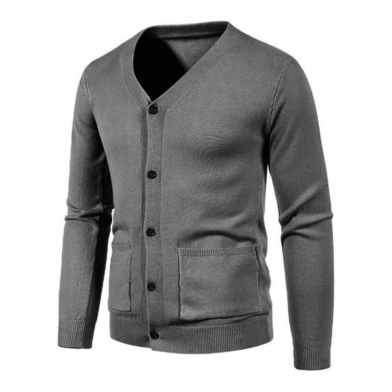 JTieacloth Casual Basic Sweaters Mens Casual Button Solid V Neck Slim Fit Warm Sweater Cardigan Coat(Gray)