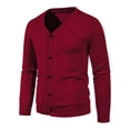 thumbnail image 1 of JTieacloth Casual Basic Sweaters Mens Casual Button Solid V Neck Slim Fit Warm Sweater Cardigan Coat(Red), 1 of 2