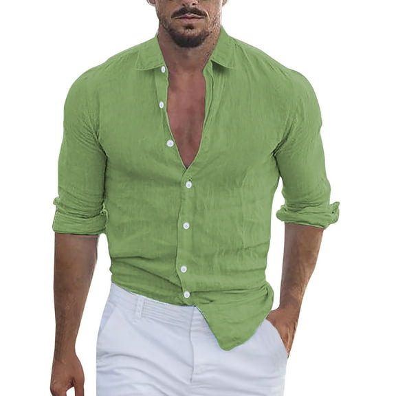 JTieacloth Casual Button Down Shirts Male Summer Solid Casual Plus Size Shirt Mens Turn Down Collar Long Sleeve Shirt Green